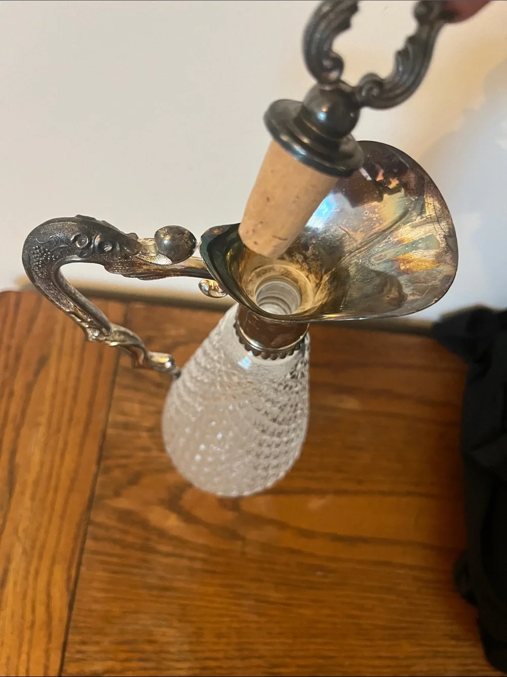 Vintage cut glass and silver wine decanter with 6 glasses
